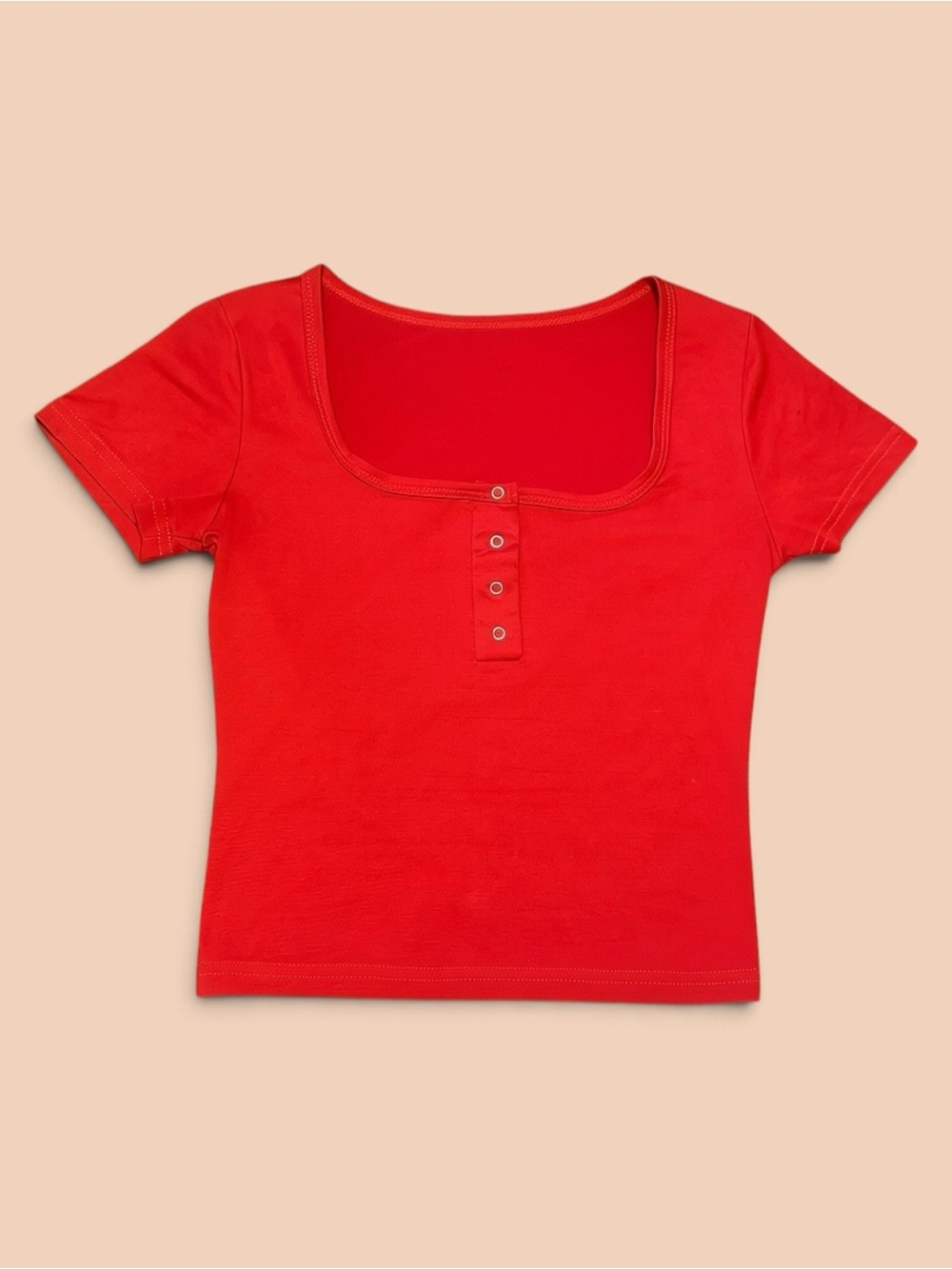 DAZY Red Square Neck Henley Baby Tee Top Size Small Y2K